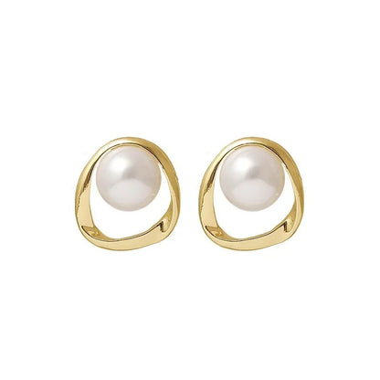 Gold Imitation Pearl Stud Earrings for Women Korean Irregular Design