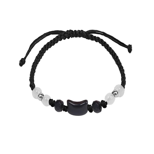 2pcs Natural Moonstone Bracelets Couple Minimalist Bracelet Handmade Cute Black White Cat Bracelet Party Jewelry Gifts