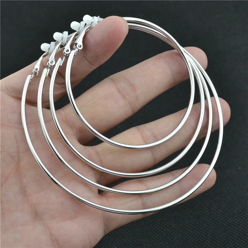 Clip Earrings for Women Without Piercing Super large Small Big Circle Rose Gold Silver Black Plating Classic Trend