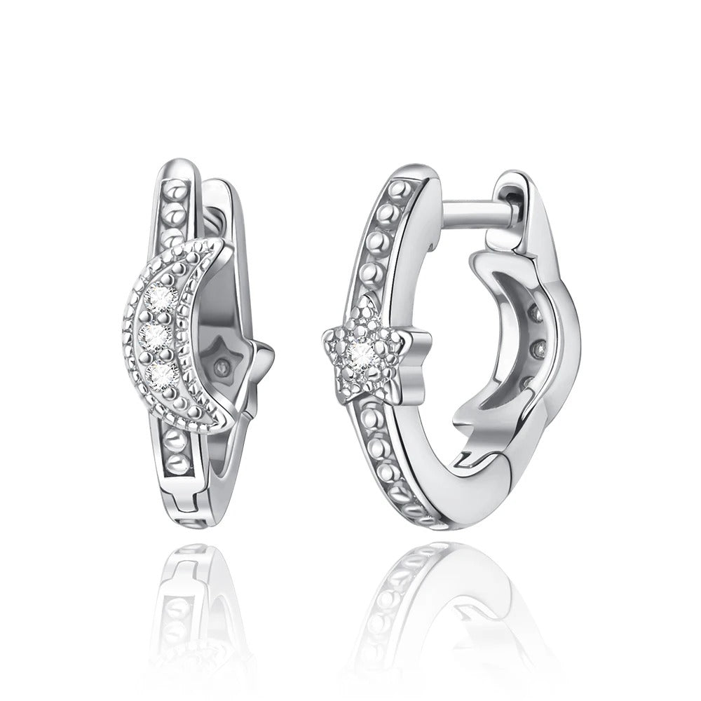 Beautiful 925 Sterling Silver Rose Gold Combination Ring Star and Moon Irregular Earrings Matching Jewelry Gifts for Sisters