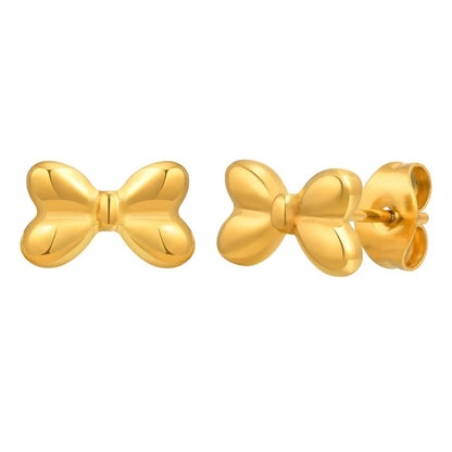 Stainless Steel Bowknot Earrings Women Gold Mini Stud Jewelry
