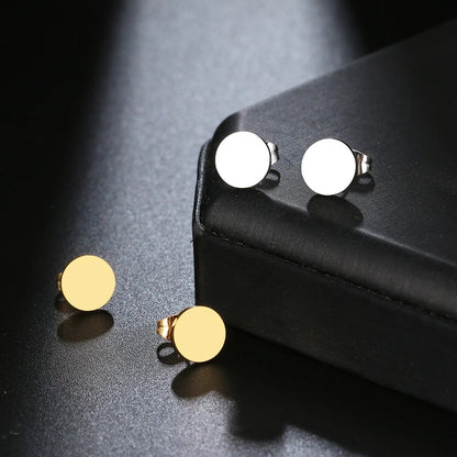 Minimalist Round Stud Earrings Classic Stainless Steel Women