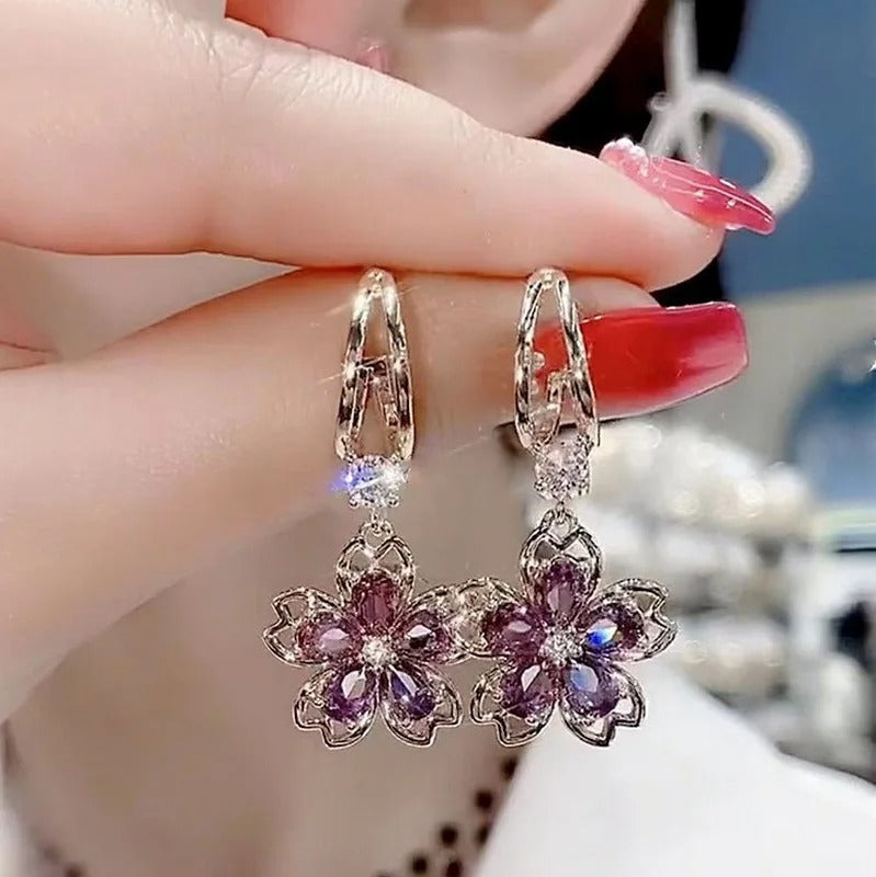 Vintage Purple Crystal Water Drop Tassel Earrings Women Party Jewelry