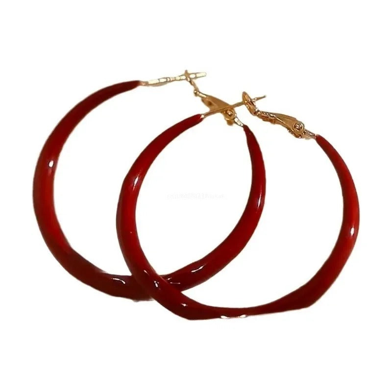 Statement Red Hoop Earrings Women Large Smooth Circle Earrings