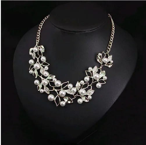 Pearl Leaf Statement Necklace Ethnic Style Jewelry for Women