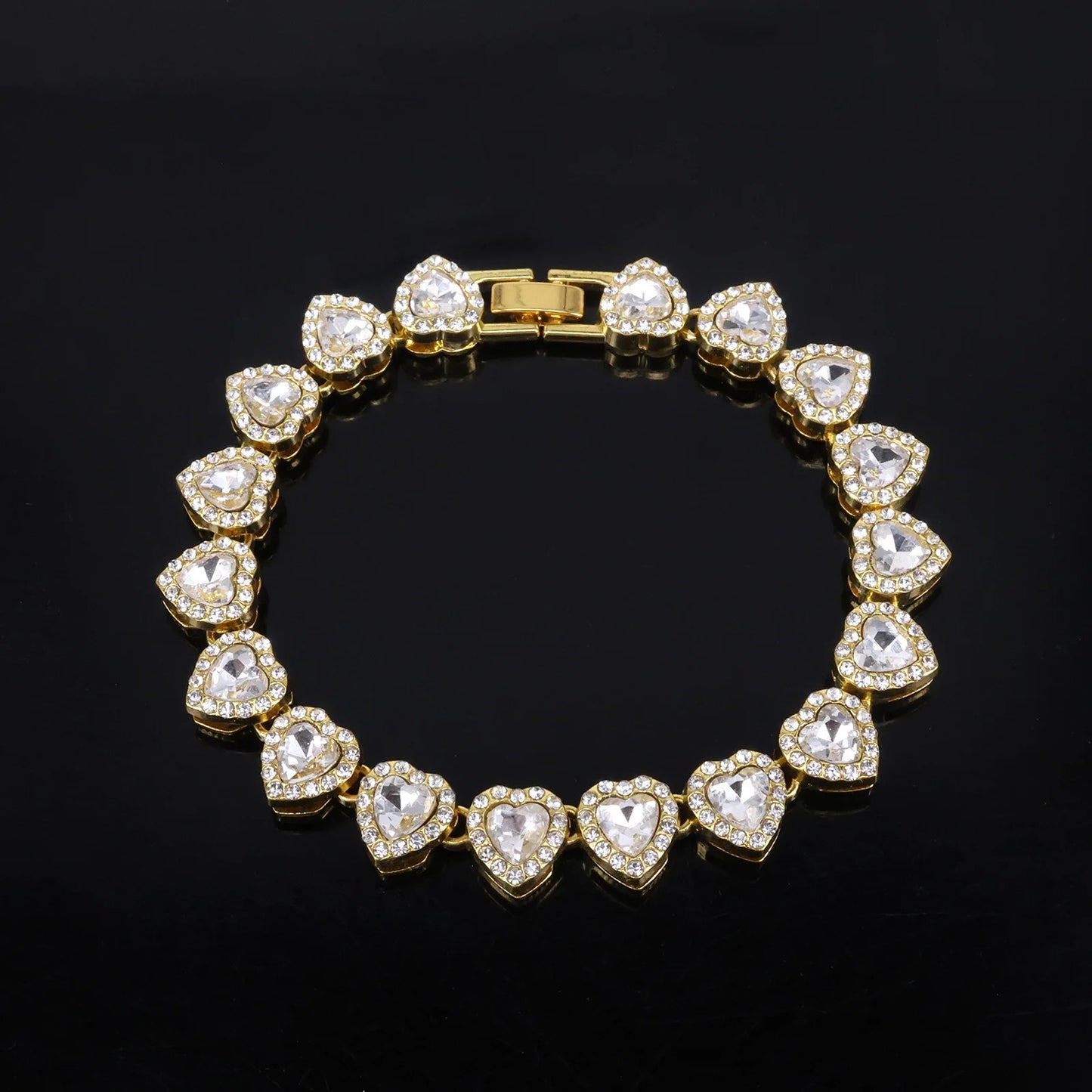 Hip Hop Tennis Chain Bracelet & Necklace Set with Heart Rhinestones