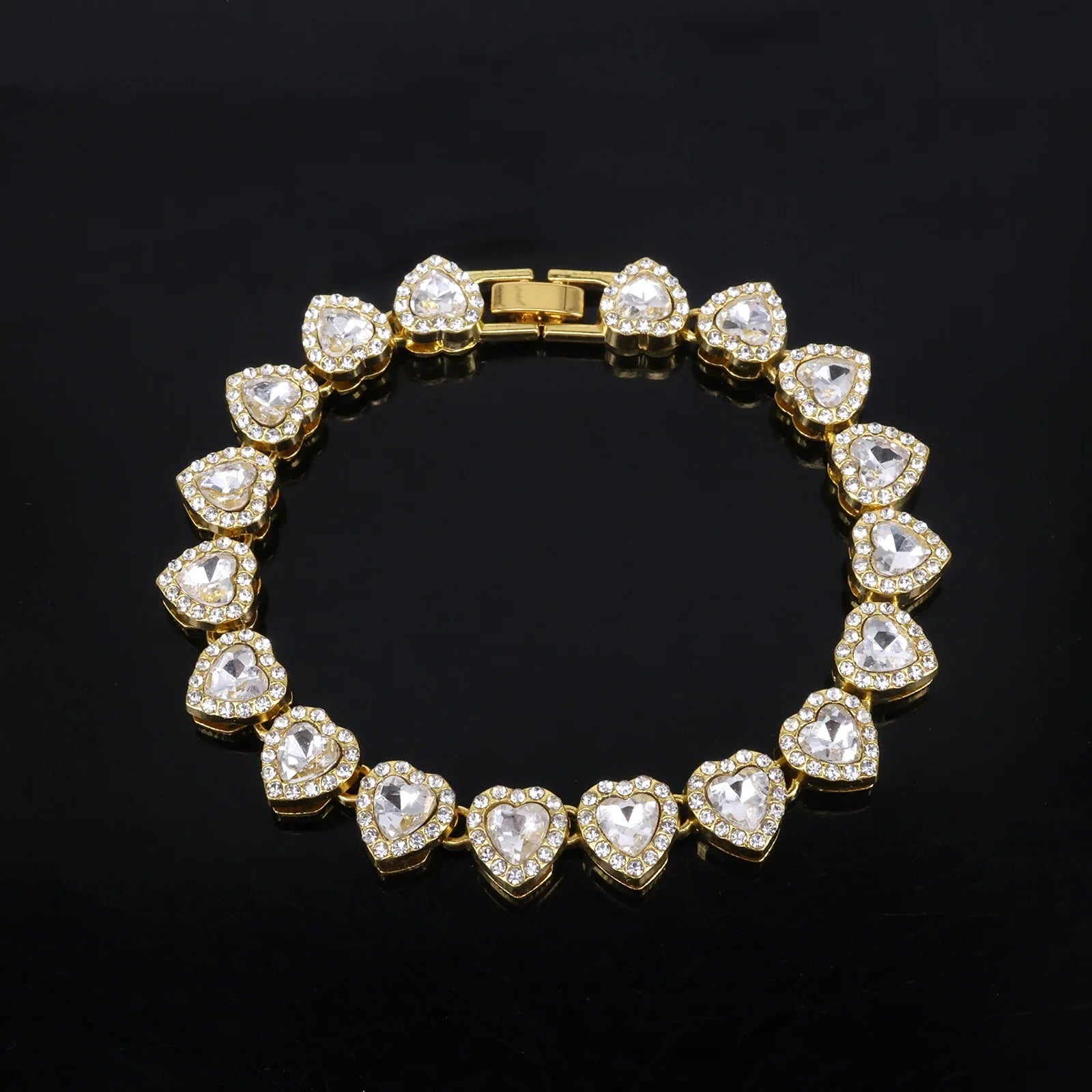 New Hip Hop Tennis Chain Bracelet Necklace Shiny Heart Rhinestone Fashion Rock Party Jewelry Set