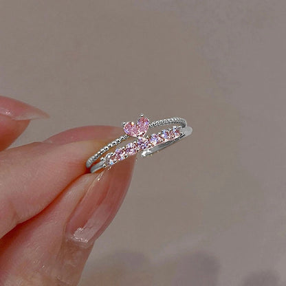 2PCS Crystal Heart Stackable Rings for Women Gold Color