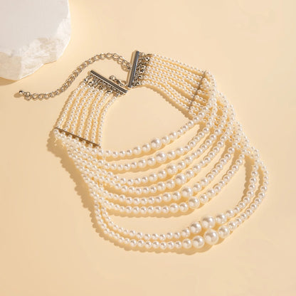 Creative Pearl Bead Chain Necklace Round Circle Choker Women