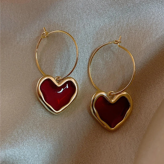 2 Pieces of Trendy Wine Red Heart-shaped Earrings for Women, Outdoor Travel, Carnival, Party, Holiday Dressing Gifts