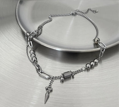 Rivet Pendant Necklace For Man Woman Punk Titanium Steel Splicing Clavicle Sweater Chain Unisex Jewelry  Accessories