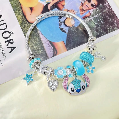 Cartoon Rhinestone Necklace And Bracelet Set Cute Fashion Jewelry for Women And Girls Ideal Gift for Fans Birthday