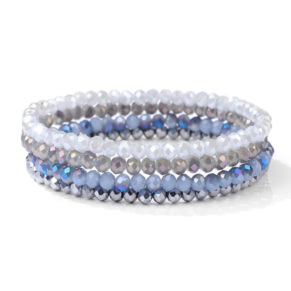 4Pcs/set Shinning Crystal Beads Elastic Bracelet Colorful Crystal Glass Beaded Bracelet Bangles Set For Women