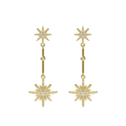 Women’s Long Crystal Star Earrings Exaggerated Trendy Party Jewelry