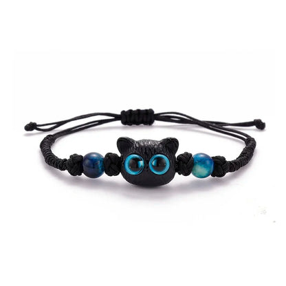 2PCS Black Cat Beaded Bracelets Women Men Handmade Jewelry