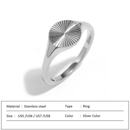 Elegant Wave Texture Stainless Steel Dome Ring for Women