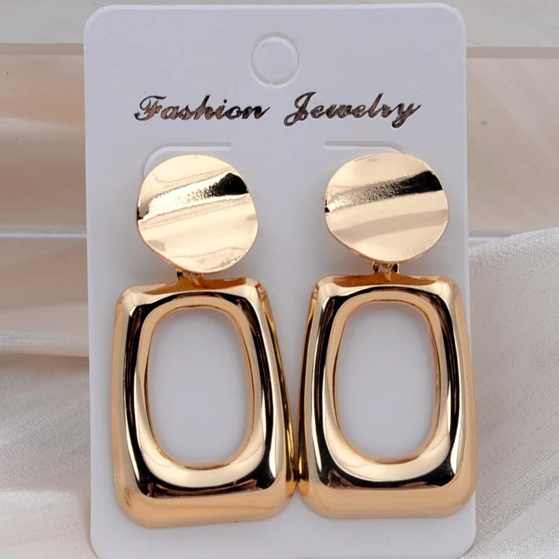 Round Hollow Out Square Oval Drop Earrings Women Jewelry