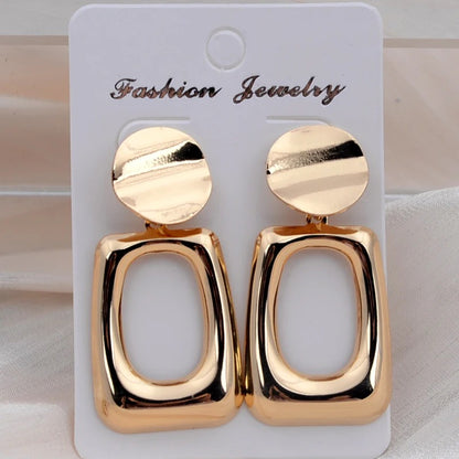 Round Hollow Out Square Oval Drop Earrings Women Jewelry