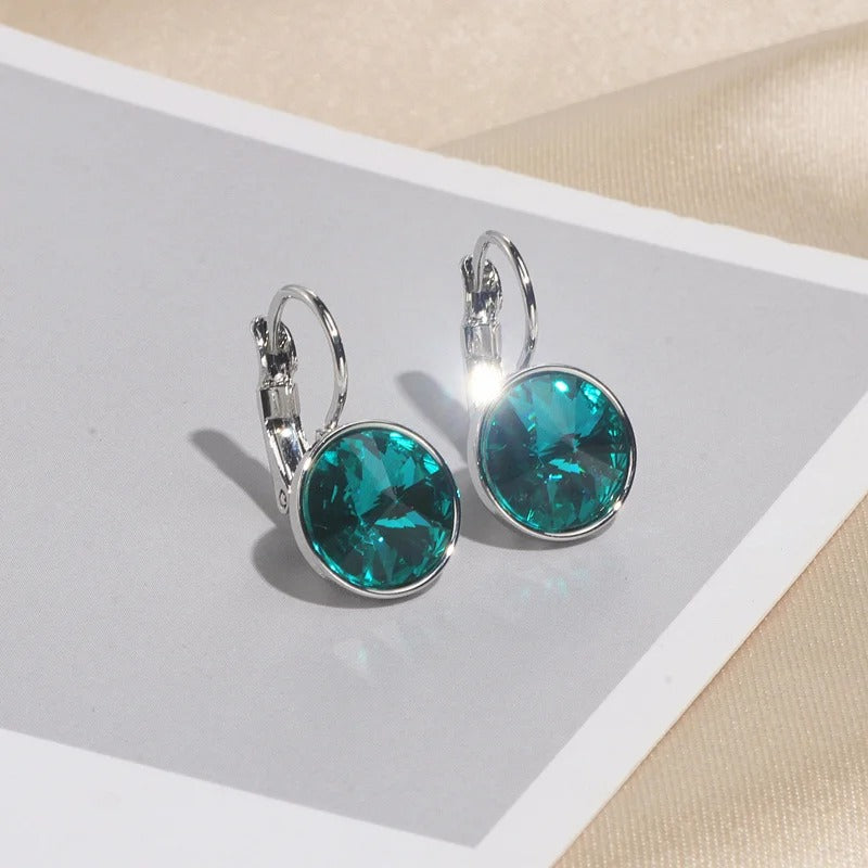 Classic Round Clear Crystal Drop Earrings Women Elegant Wedding Jewelry