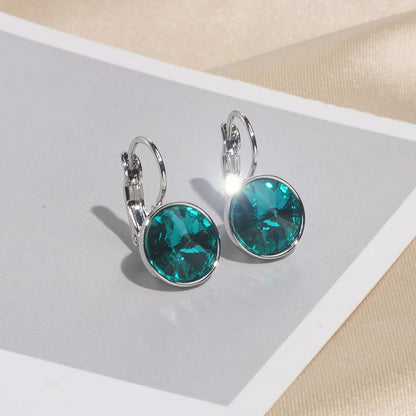 Classic Round Clear Crystal Drop Earrings Women Elegant Wedding Jewelry