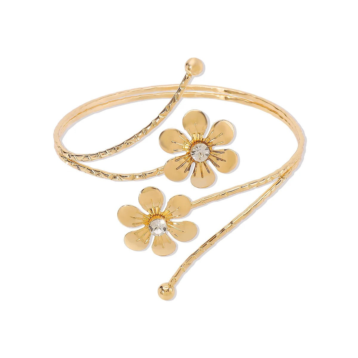 Punk Metal Leaves Flower Upper Arm Bracelets Bangles for Women Girls Cuff Bangle Adjustable Armlets Hand Jewelry