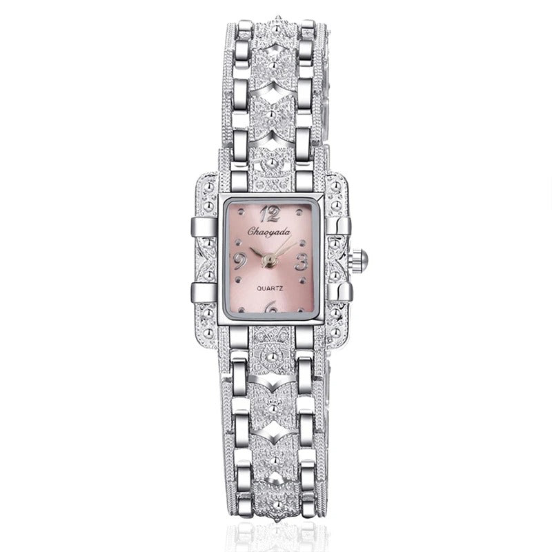 Women Watch Rectangle Dial Silver Stainless Steel Crystal Watches Fashion Quartz For Women ladies