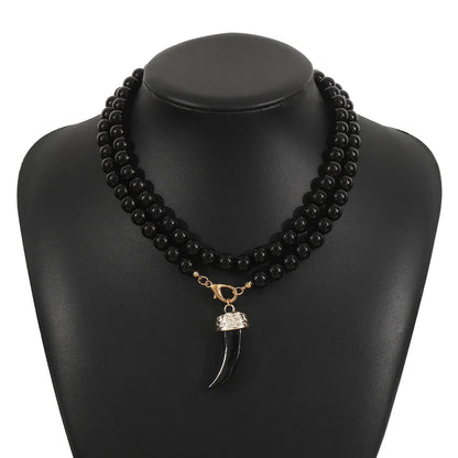 Vintage Women Jewelry Personality Horn Pendant High Quality Pearl Beaded Necklaces 2025 Trend Holiday Party Accessories