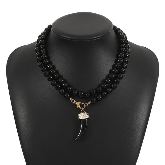 Vintage Women Jewelry Personality Horn Pendant High Quality Pearl Beaded Necklaces 2025 Trend Holiday Party Accessories