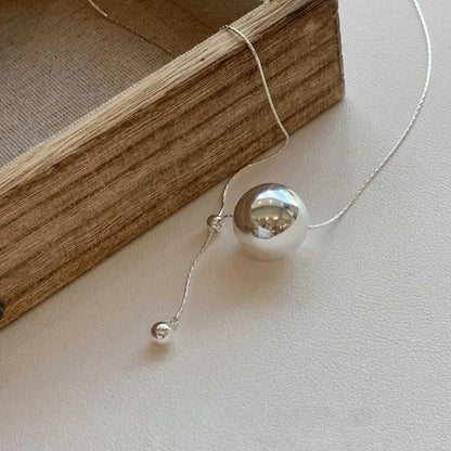 New 925 Silver Smooth Bead With Snake Chain Long Pendant Necklaces for Women Aesthetic Tassel Clavicle Chain Choker Fine Jewelry