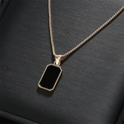 Classic Black Square Pendant Necklace For Women Men Personalized Gold Color Metal Party Daily Jewelry
