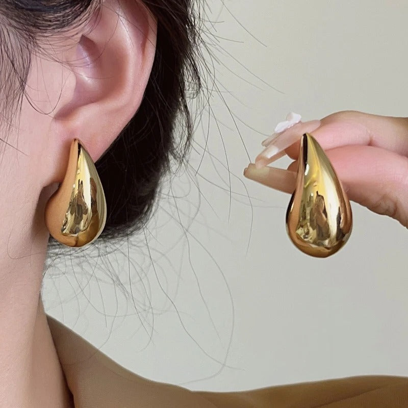 Trendy Metal Teardrop Earrings Women Glossy Personality Jewelry
