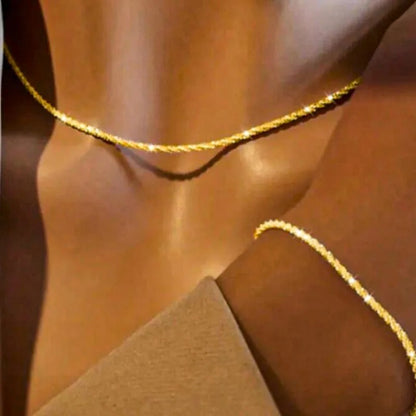 Shiny Clavicle Chain Necklace & Bracelet Set Women’s Party Jewelry