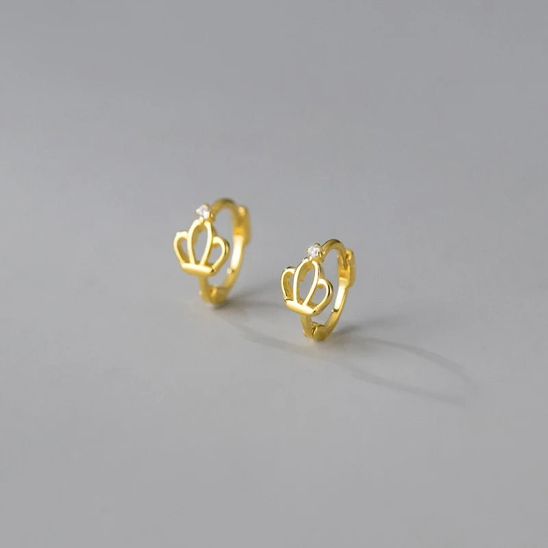 Sterling Silver Princess Crown Hoop Earrings Women Teen Jewelry