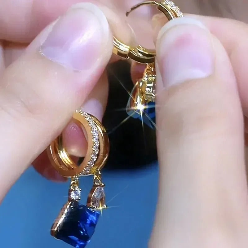 Geometric Square Crystal Zircon Dangle Earrings Women Jewelry