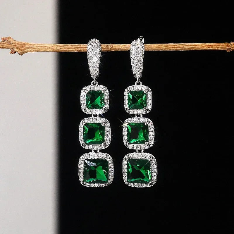 Drop Earrings with Shiny Princess Cubic Zirconia for Women Elegant Style for Wedding Party Anniversary Gift Accessories