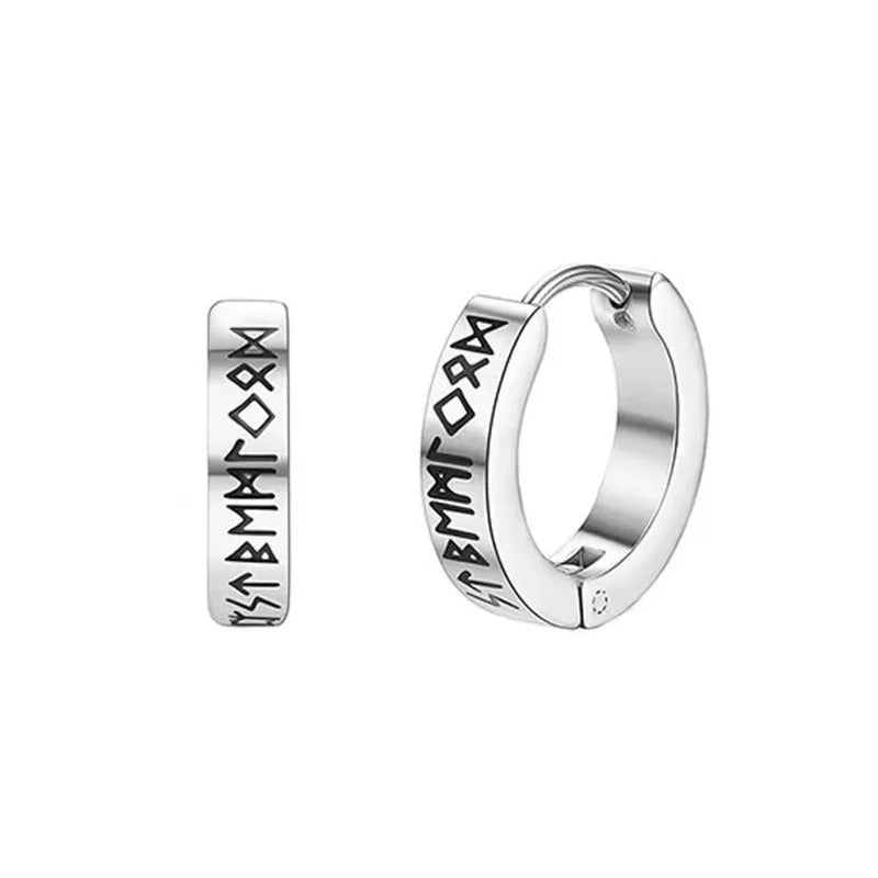 Norwegian Viking Rune Hoop Earrings 12mm Unisex Stainless Steel