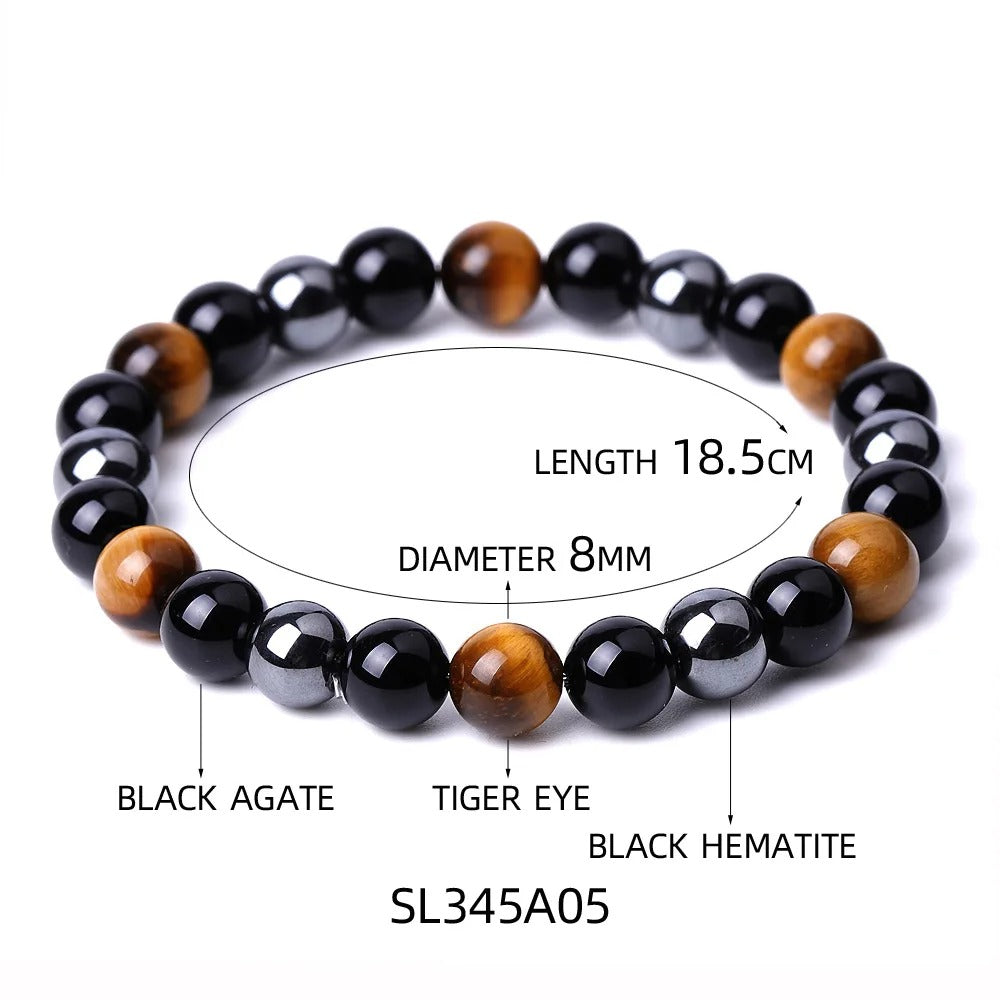 Natural Stone Beaded Bracelet Magnetic Hematite Black Obsidian