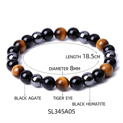 Natural Stone Beaded Bracelet Magnetic Hematite Black Obsidian