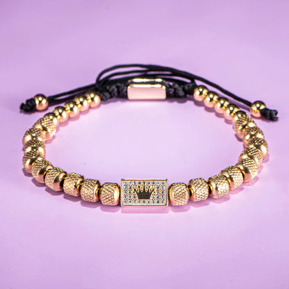 Luxury Micro-Set Square Crown Bead Bracelet Men Adjustable