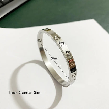 Gold Zircon & Cross Nail Bracelet – Luxury Stainless Steel Screw Bangle for Women