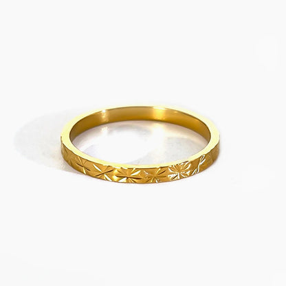 Gold-Plated Starburst Stainless Steel Ring Women’s Stackable Jewelry
