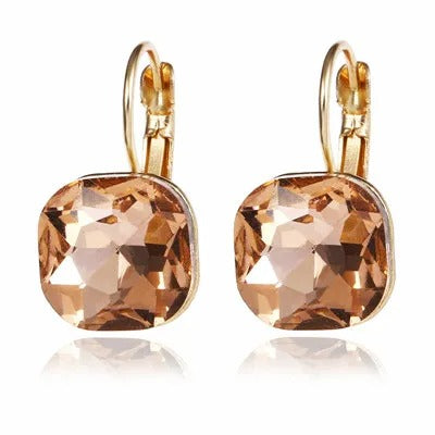 Fashion Austrian Crystal Square Dangle Earrings Gold Women