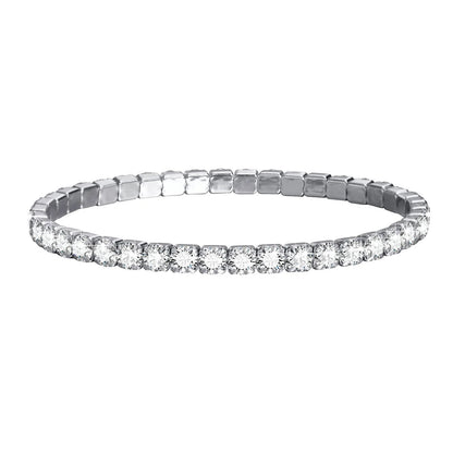 Cubic Zirconia Tennis Bracelet for Women, Elastic Stainless Steel Rose Gold Color Hand Chain, Minimalist Link Jewelry