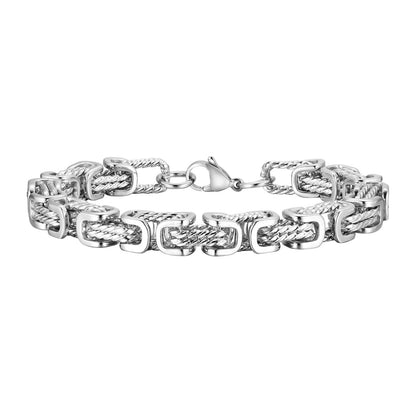 Men’s Chunky Byzantine Bracelet 8mm Grey Stainless Steel Wristband