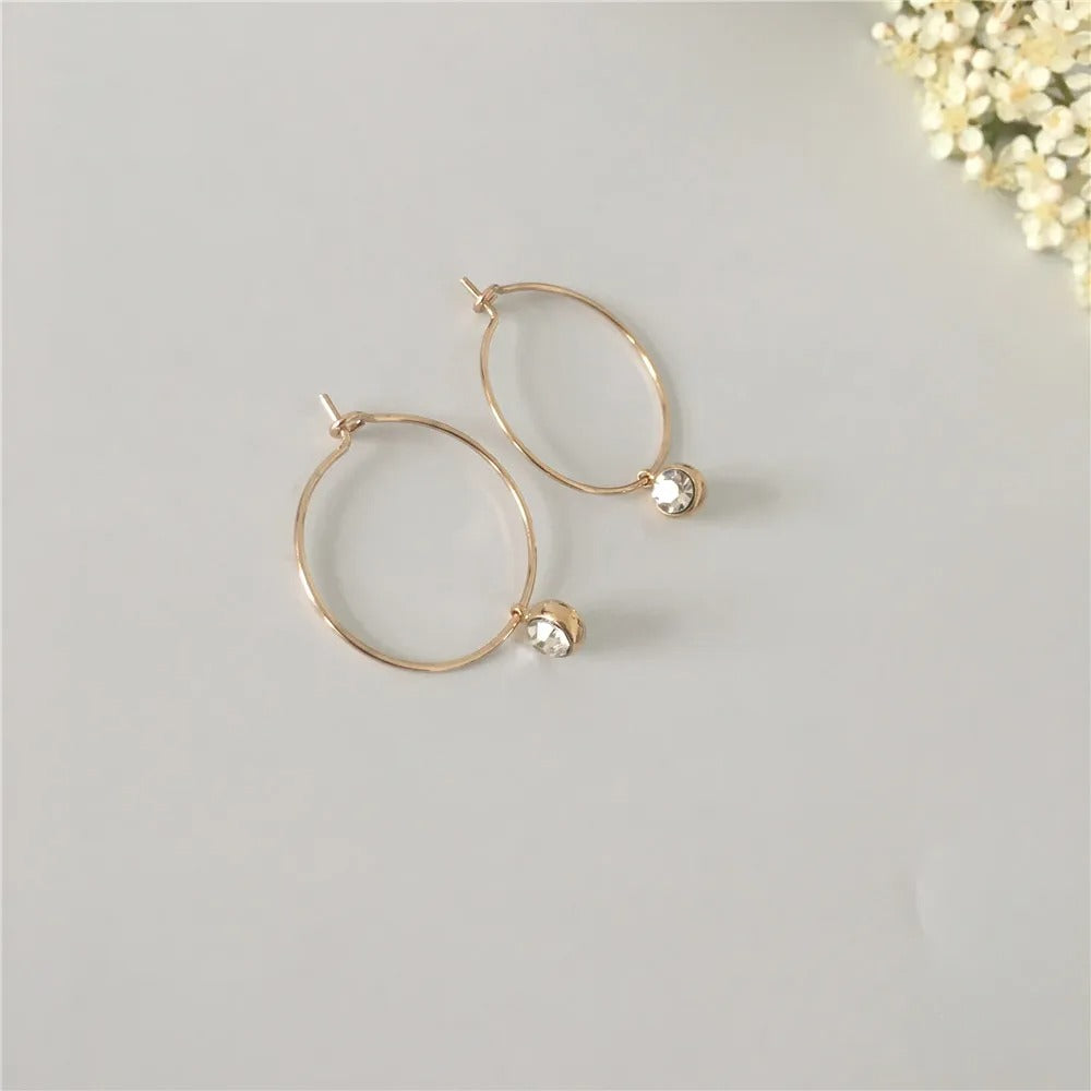 Korean Style Gold Hoop Earrings Women Small Stone Charm Jewelry