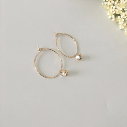 Korean Style Gold Hoop Earrings Women Small Stone Charm Jewelry