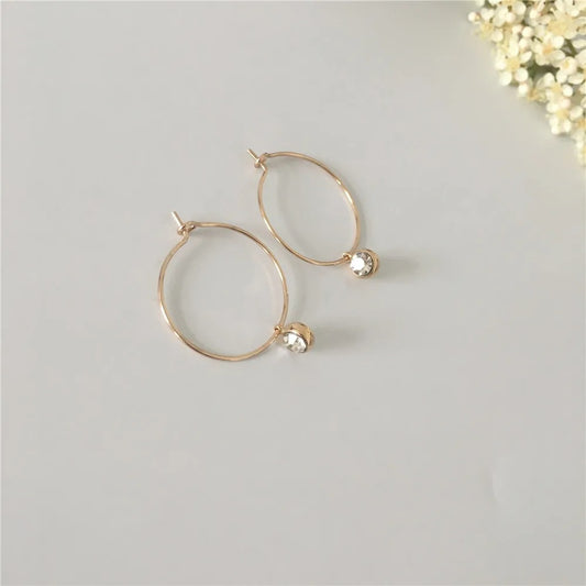 Korean Style Gold Hoop Earrings Women Small Stone Charm Jewelry