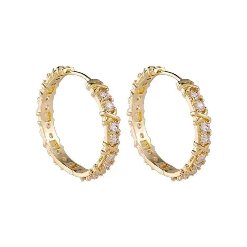 Luxury Neo Gothic Zircon X Hoop Earrings for Women Party