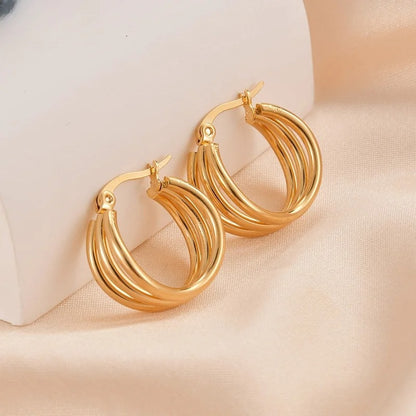 Irregular Three-Layer Gold Hoop Earrings Stainless Steel Earrings for Women’s