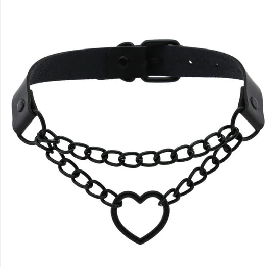 Vintage Heart Necklace Choker With Chain Goth Collar For Girls Grunge Punk Cute Accessories